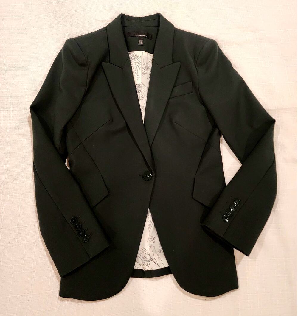White House Black Market Editor Blazer Womens 4 Dark Green Comfort Stretch